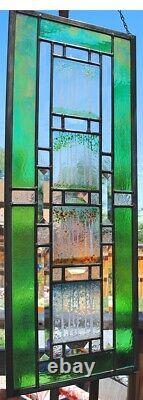 Stained Glass Window Panel four seasons aspen forest beveled iridized green