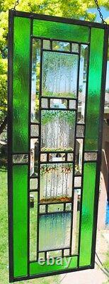 Stained Glass Window Panel four seasons aspen forest beveled iridized green