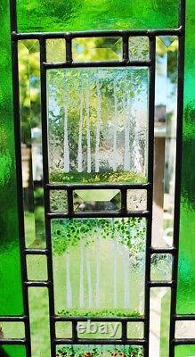 Stained Glass Window Panel four seasons aspen forest beveled iridized green