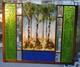 Stained Glass Window Panel hand painted art aspen forest flowers blue green