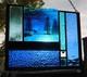Stained Glass Window Panel heron cattails turquoise blue green