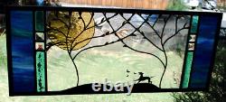 Stained Glass Window Panel memorial pet ashes personalized blue turquoise green