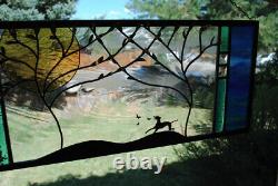 Stained Glass Window Panel memorial pet ashes personalized dog cat
