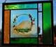 Stained Glass Window Panel mountain wreath peach flowers gold green