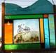 Stained Glass Window Panel sunflowers bicycle mist landscape
