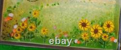 Stained Glass Window Panel sunflowers bicycle mist landscape
