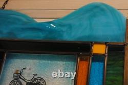 Stained Glass Window Panel sunflowers bicycle mist landscape