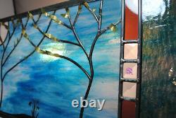 Stained Glass Window Panel turquoise white bevel wedding trees anniversary