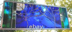 Stained Glass Window Panel two trees beveled blue mountain