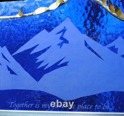Stained Glass Window Panel two trees beveled blue mountain