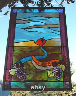 Stained Glass Window Panel vineyard winery grape mountain valley eagle