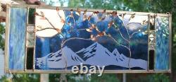 Stained Glass Window Panel wedding personalized trees Beveled blue anniversary