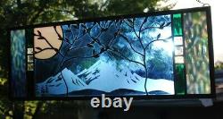 Stained Glass Window Panel wedding personalized trees Beveled blue anniversary