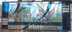 Stained Glass Window Panel wind white bird bevel glass turquoise blue