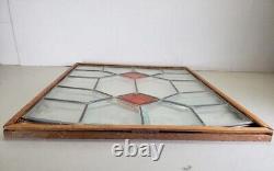 Stained Glass Window Panel with Wood Frame Geometric Design, Signs of Use