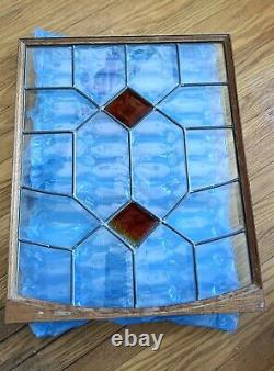 Stained Glass Window Panel with Wood Frame Geometric Design, Signs of Use