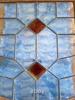 Stained Glass Window Panel with Wood Frame Geometric Design, Signs of Use