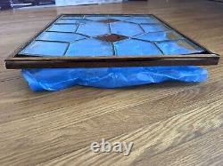 Stained Glass Window Panel with Wood Frame Geometric Design, Signs of Use