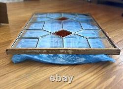 Stained Glass Window Panel with Wood Frame Geometric Design, Signs of Use