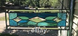 Stained Glass Window Panel withBevels Blue & Turquoise Tones, apprx size 19 x 6