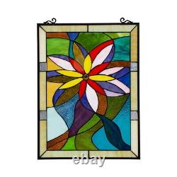 Stained Glass Window Panels Colorful Floral Tiffany Style 18 Wide X 25 Tall