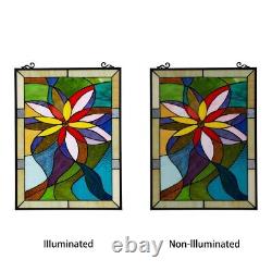 Stained Glass Window Panels Colorful Floral Tiffany Style 18 Wide X 25 Tall
