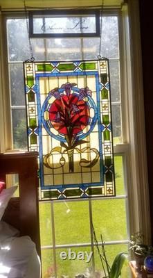 Stained Glass Window Panels Colorful Floral Tulips Tiffany Style 18 X 32