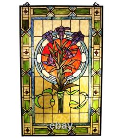 Stained Glass Window Panels Colorful Floral Tulips Tiffany Style 18 X 32