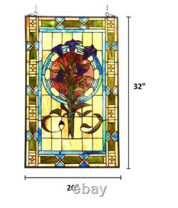 Stained Glass Window Panels Colorful Floral Tulips Tiffany Style 18 X 32