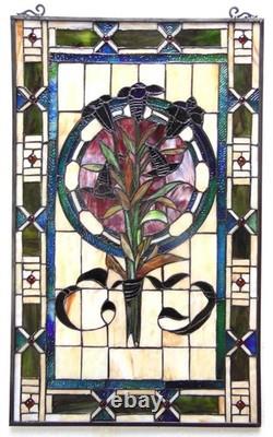 Stained Glass Window Panels Colorful Floral Tulips Tiffany Style 18 X 32