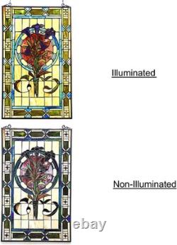 Stained Glass Window Panels Colorful Floral Tulips Tiffany Style 18 X 32