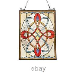 Stained Glass Window Panels Colorful Medallion 17.7 x 24.6 PAIR Suncatcher