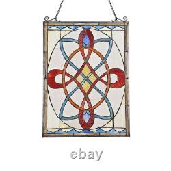 Stained Glass Window Panels Colorful Medallion 17.7 x 24.6 PAIR Suncatcher