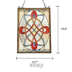 Stained Glass Window Panels Colorful Medallion 17.7 x 24.6 PAIR Suncatcher