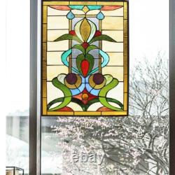 Stained Glass Window Panels Floral Modern Tiffany Style MATCHING PAIR Suncatcher