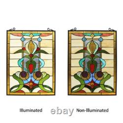 Stained Glass Window Panels Floral Modern Tiffany Style MATCHING PAIR Suncatcher