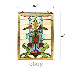 Stained Glass Window Panels Floral Modern Tiffany Style MATCHING PAIR Suncatcher