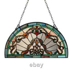 Stained Glass Window Panels Half Moon/Circle Handcrafted Art Glass Matching Pair