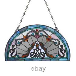 Stained Glass Window Panels Half Moon/Circle Handcrafted Art Glass Matching Pair