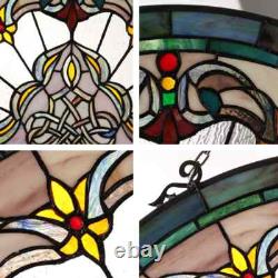 Stained Glass Window Panels Half Moon/Circle Handcrafted Art Glass Matching Pair