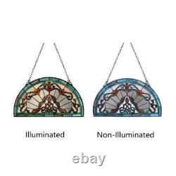 Stained Glass Window Panels Half Moon/Circle Handcrafted Art Glass Matching Pair