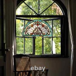 Stained Glass Window Panels Half Moon/Circle Handcrafted Art Glass Matching Pair