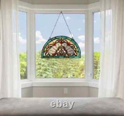 Stained Glass Window Panels Half Moon/Circle Handcrafted Art Glass Matching Pair