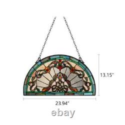 Stained Glass Window Panels Half Moon/Circle Handcrafted Art Glass Matching Pair