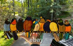 Stained Glass Window Suncatcher Panel Perch Birds Tiffany Style Songbirds 24