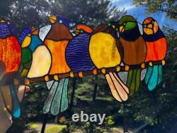Stained Glass Window Suncatcher Panel Perch Birds Tiffany Style Songbirds 24