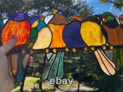 Stained Glass Window Suncatcher Panel Perch Birds Tiffany Style Songbirds 24