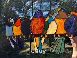 Stained Glass Window Suncatcher Panel Perch Birds Tiffany Style Songbirds 24