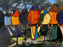 Stained Glass Window Suncatcher Panel Perch Birds Tiffany Style Songbirds 24