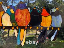 Stained Glass Window Suncatcher Panel Perch Birds Tiffany Style Songbirds 24